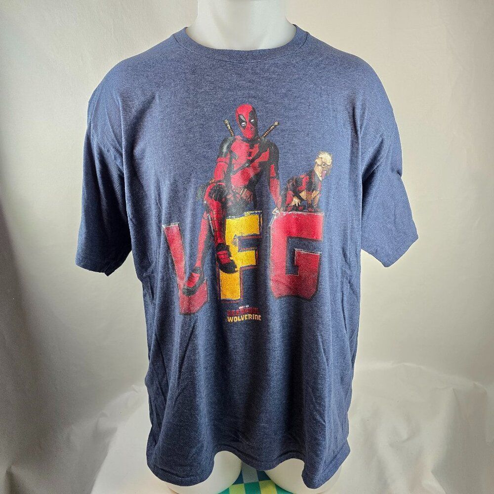 Deadpool 3 T Shirt Mens XL Blue Graphic Tee Movie Promo LFG Dog Wolverine Funny